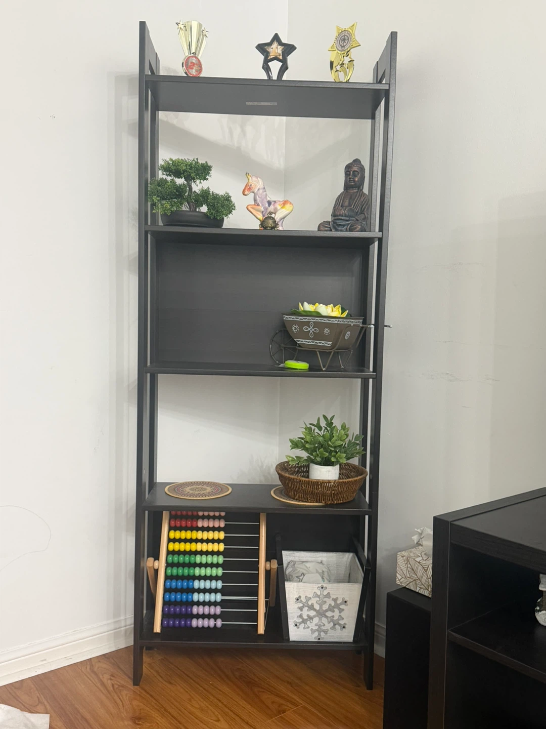 Black 5-Shelf Ladder Bookshelf - photo 2