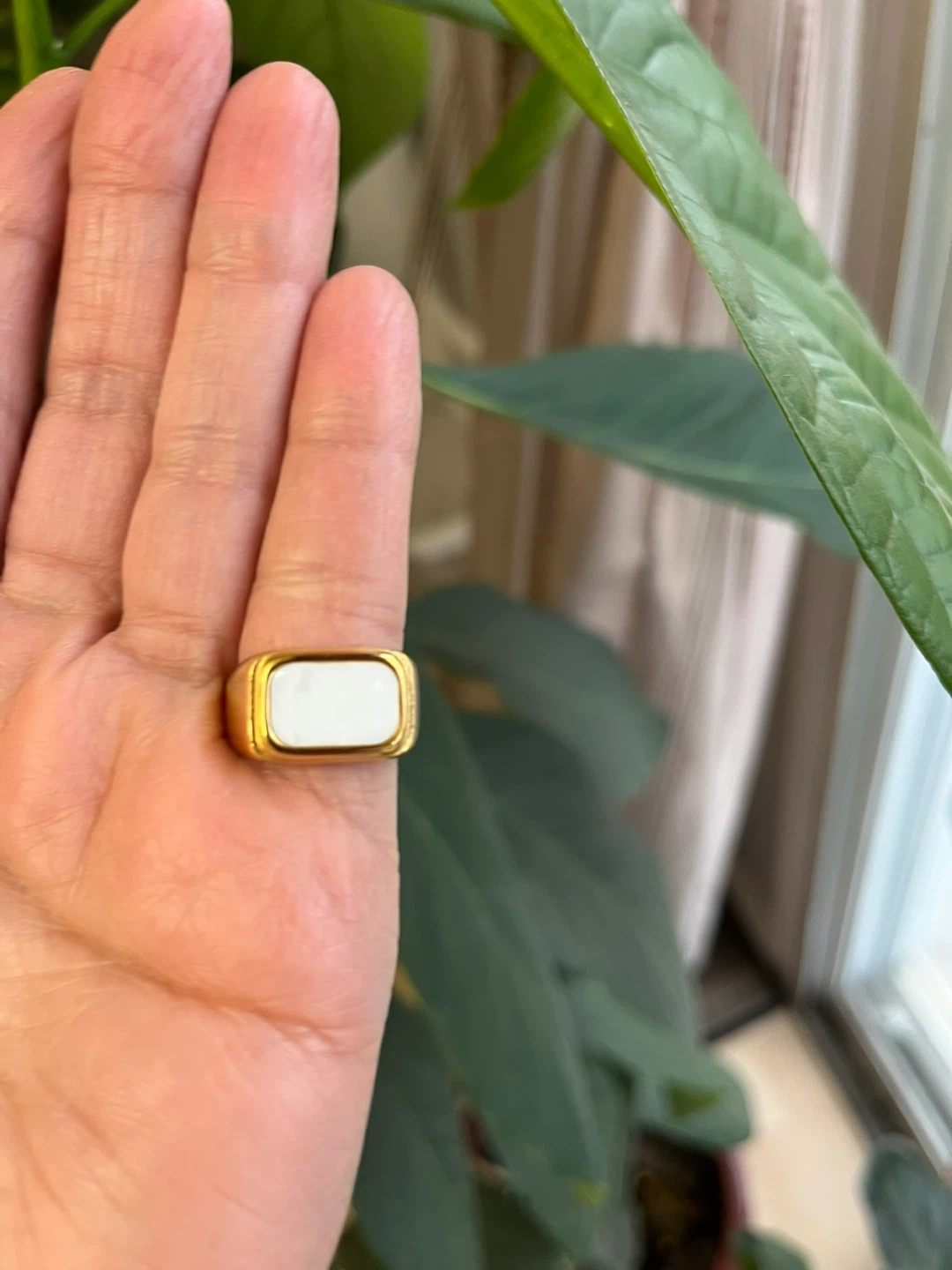Ring with White Rectangular Inlay. Size 6
