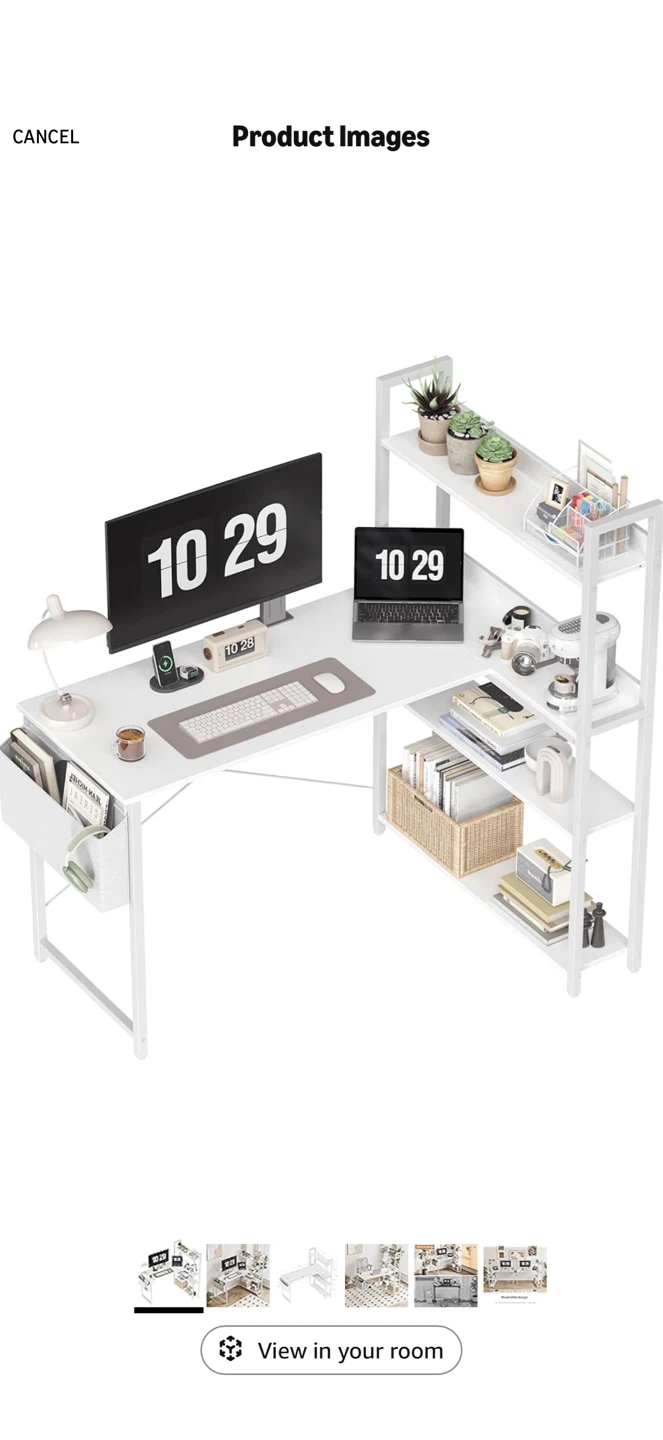 White L-Shaped Desk with Shelving