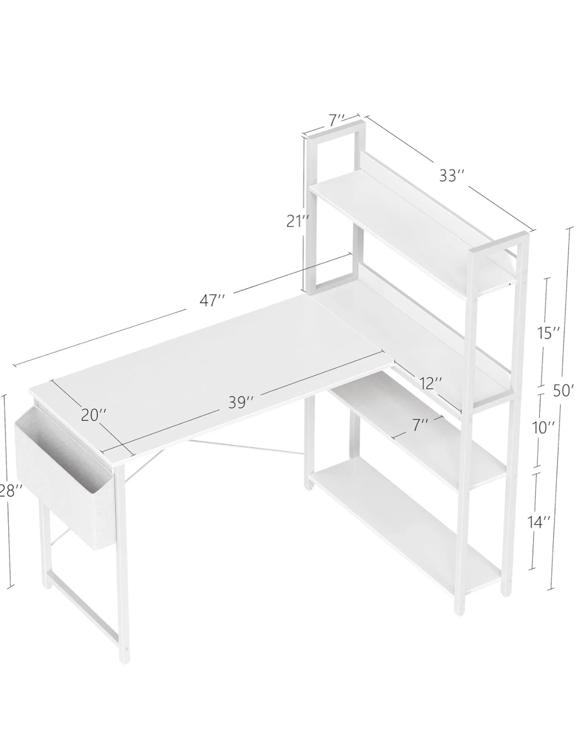 White L-Shaped Desk with Shelving - photo 3