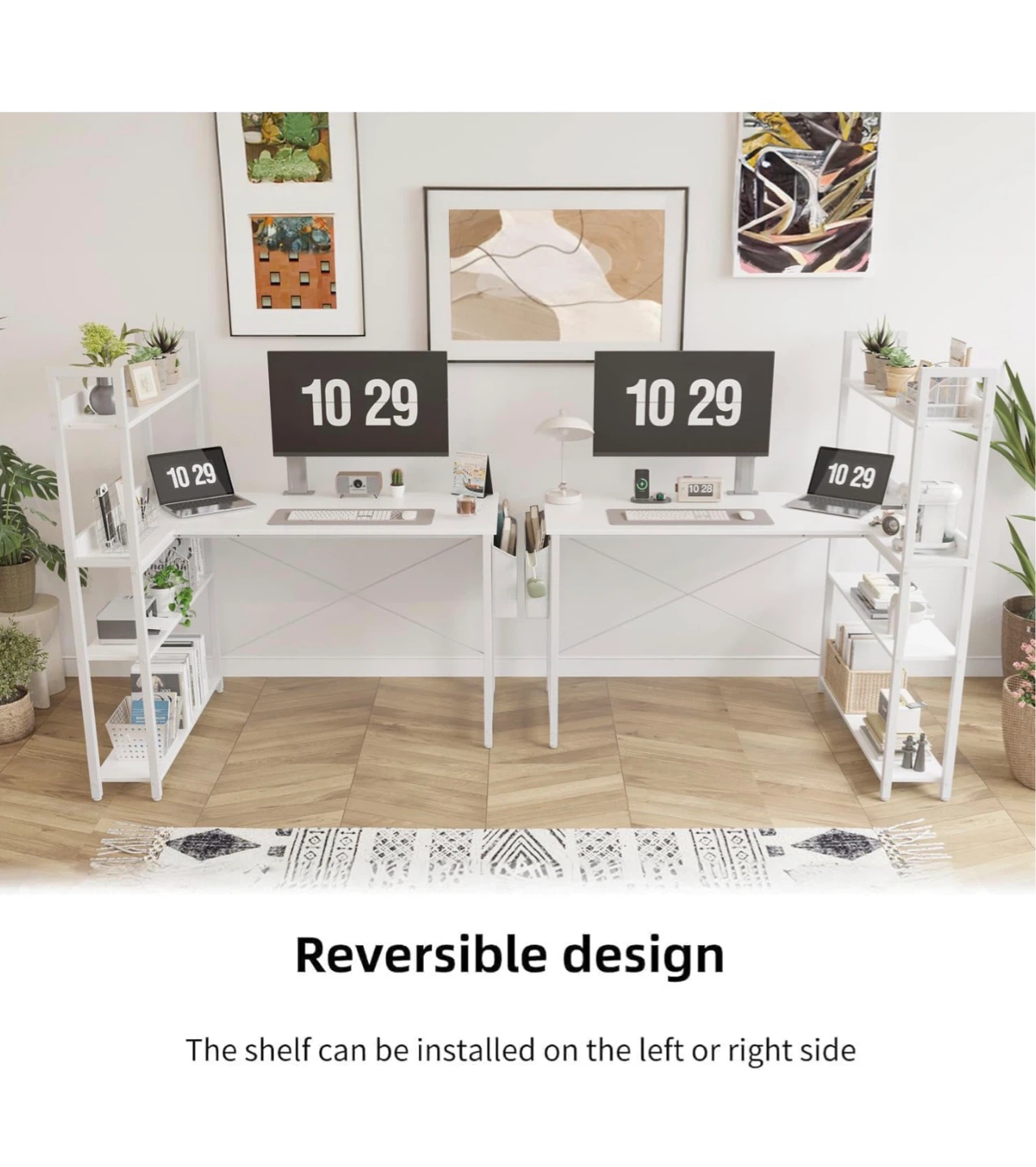 White L-Shaped Desk with Shelving - photo 4