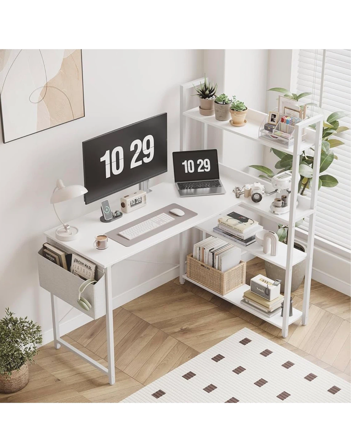 White L-Shaped Desk with Shelving - photo 2