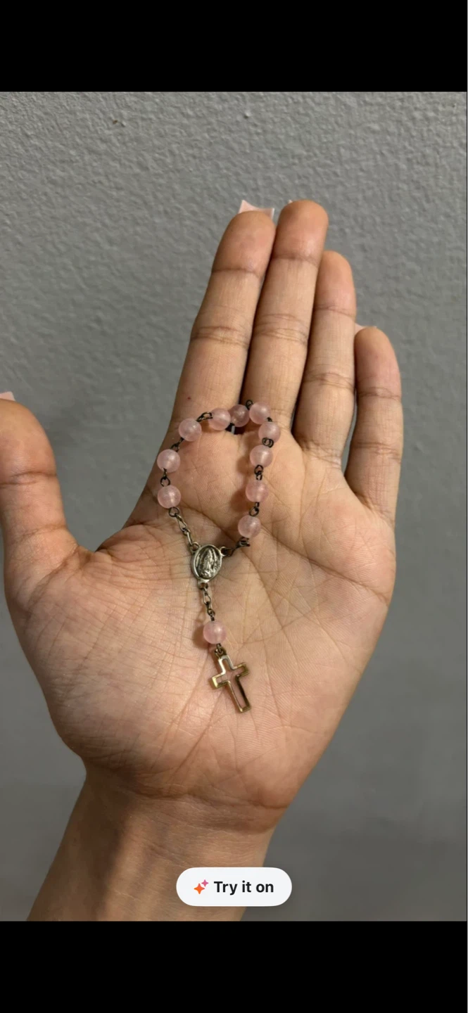 Pink Beaded Rosary Bracelet with Cross Charm