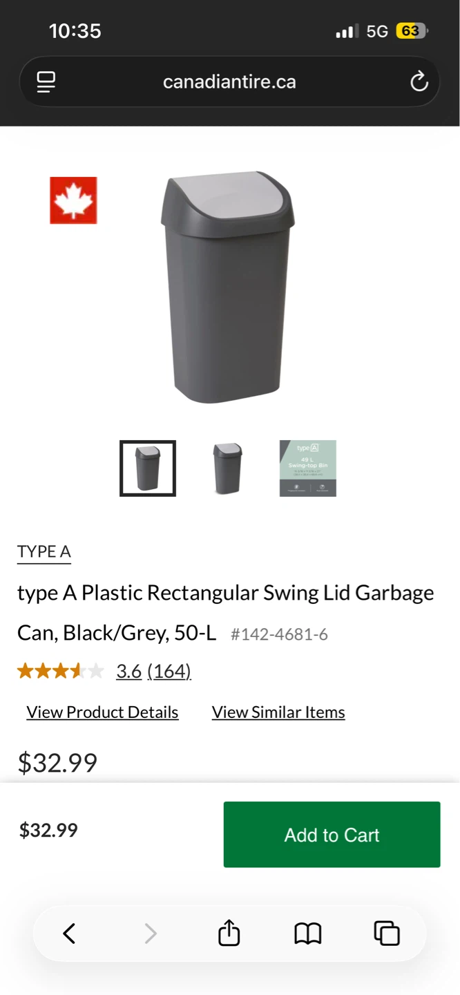 Type A Plastic Rectangular Swing Lid Garbage Can - 50-L - photo 2