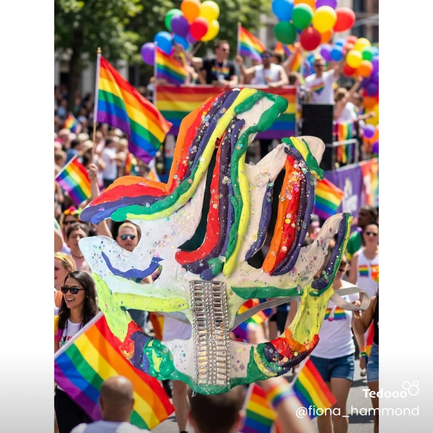 Handmade Pride Mask with Glitter and Rhinestones - photo 2