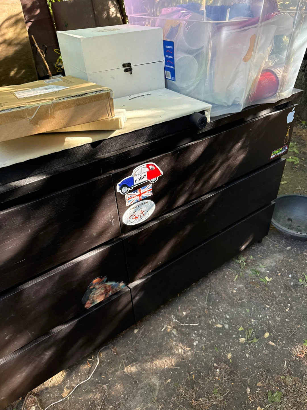 Dark Wood Dresser with Stickers