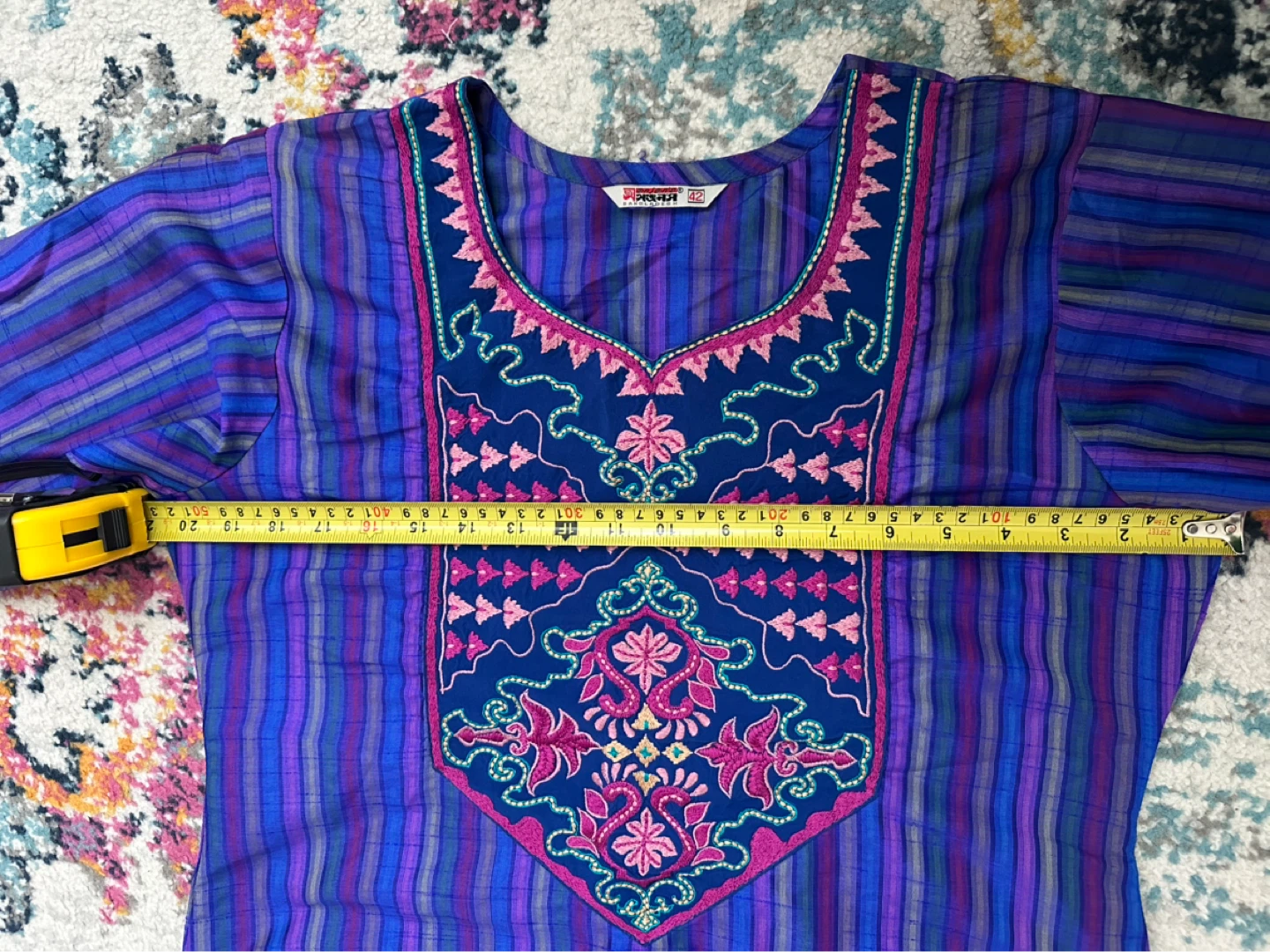 Blue Striped Embroidered Kurti with Dupatta - photo 2
