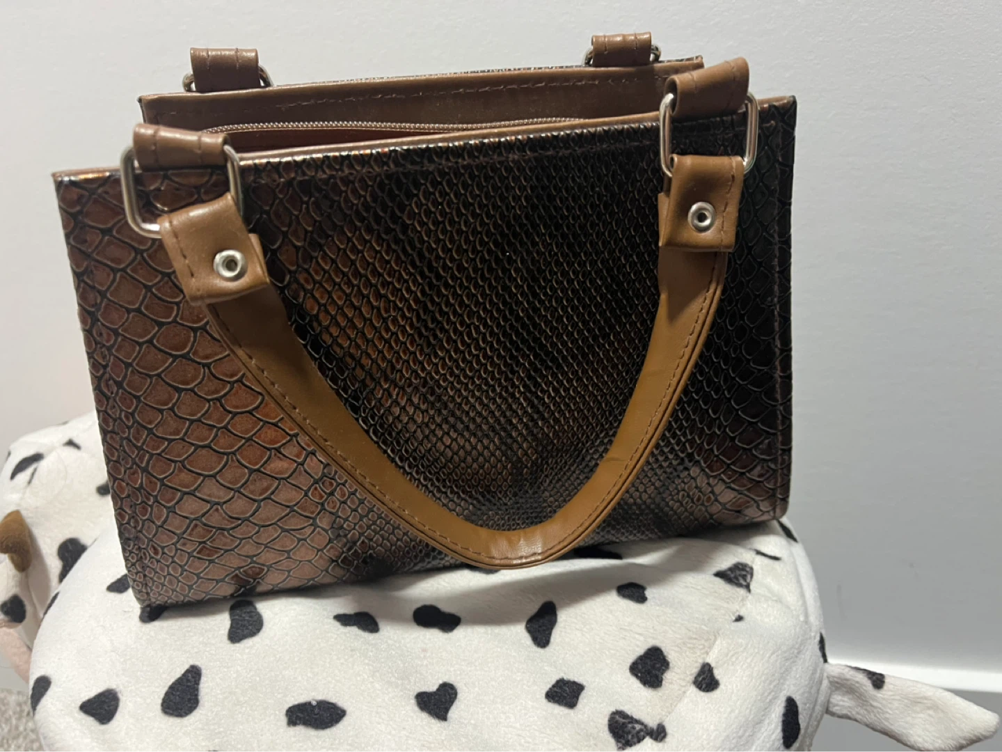 Brown Faux Snakeskin Handbag