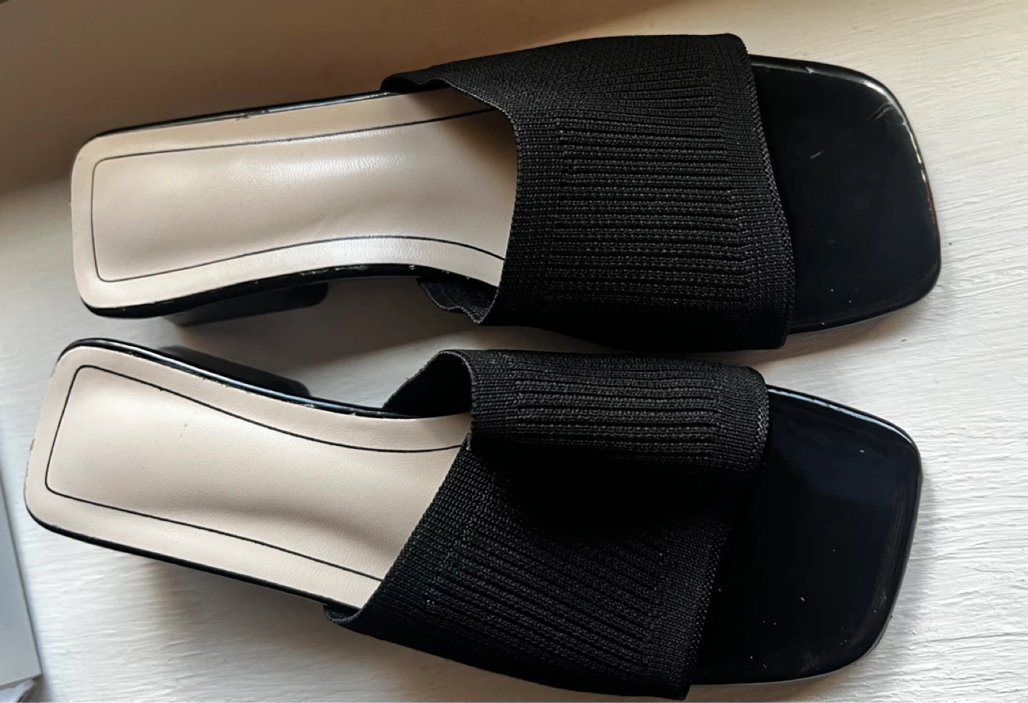 Black Slide Heeled Sandals Size 7 - photo 2