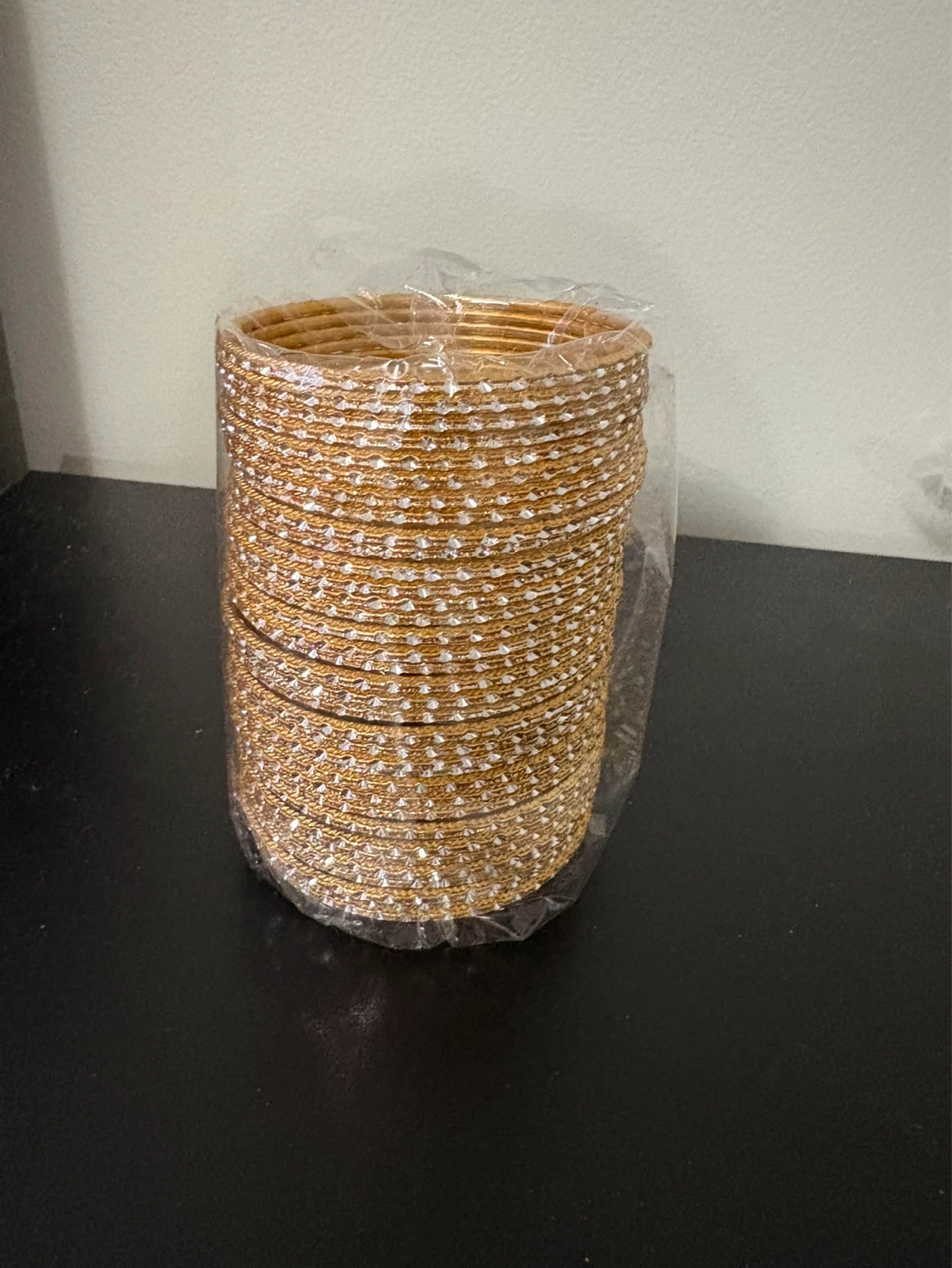 Gold Bangles with White Embellishments