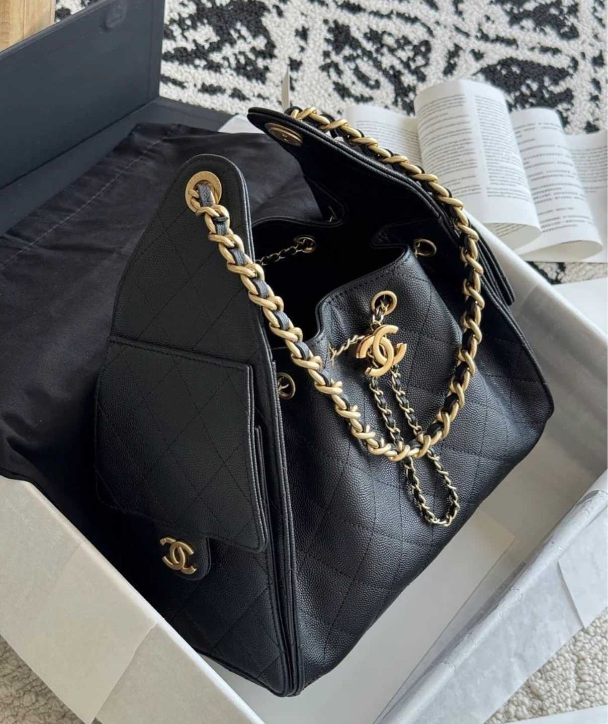 CHANEL 25 Black Caviar Leather with Gold Hardware