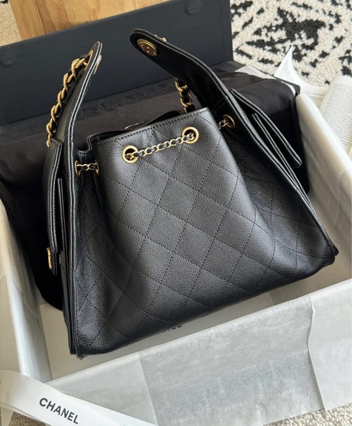 CHANEL 25 Black Caviar Leather with Gold Hardware - photo 3
