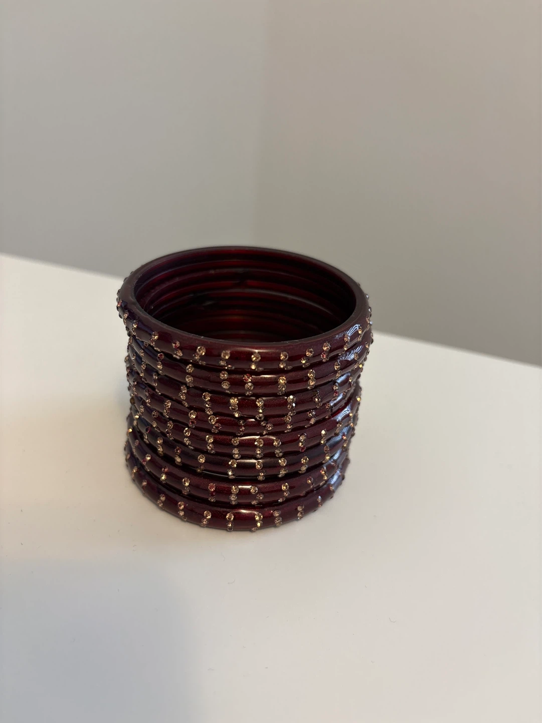 Set of Glass Dark Red Bangles with Gold Embellishments