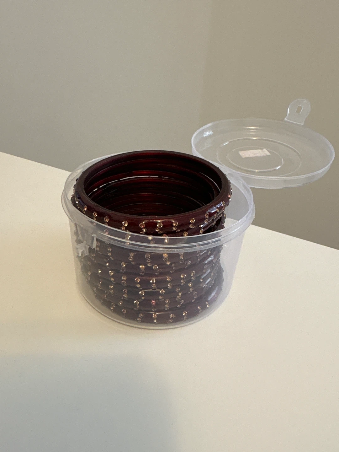 Set of Glass Dark Red Bangles with Gold Embellishments - photo 2