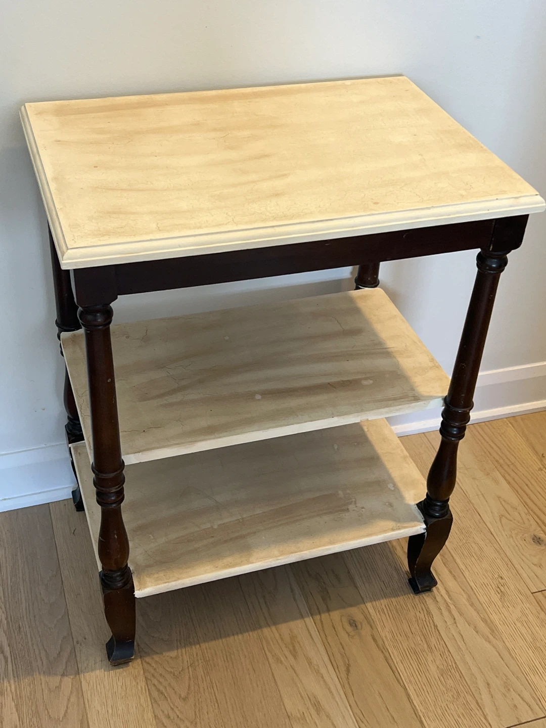 Antique Wood Side Table with 3 Shelves - photo 2