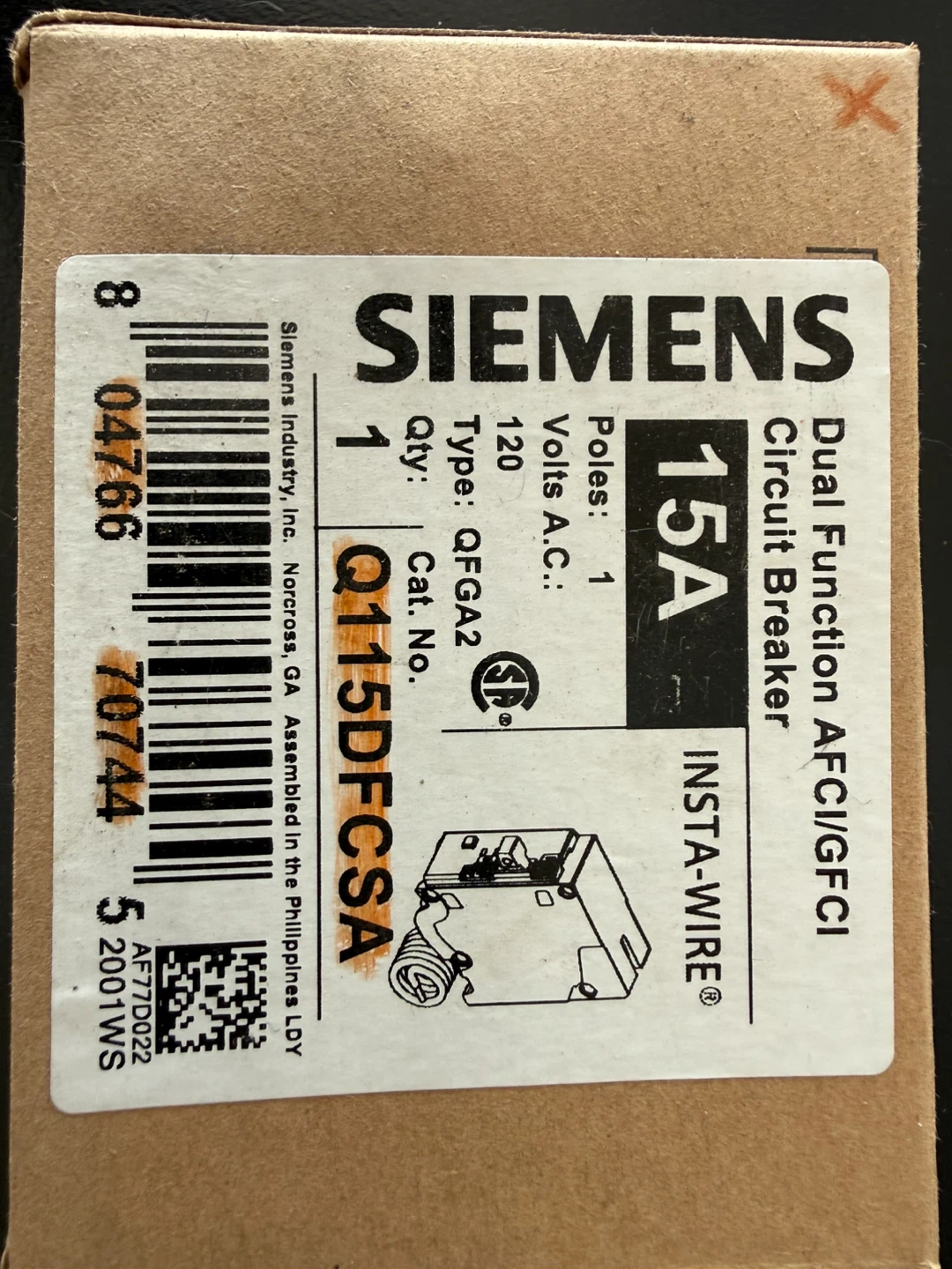 Siemens 15A Circuit Breaker (2 QA115AFCCSA, 2 Q115DFCSA) - photo 2