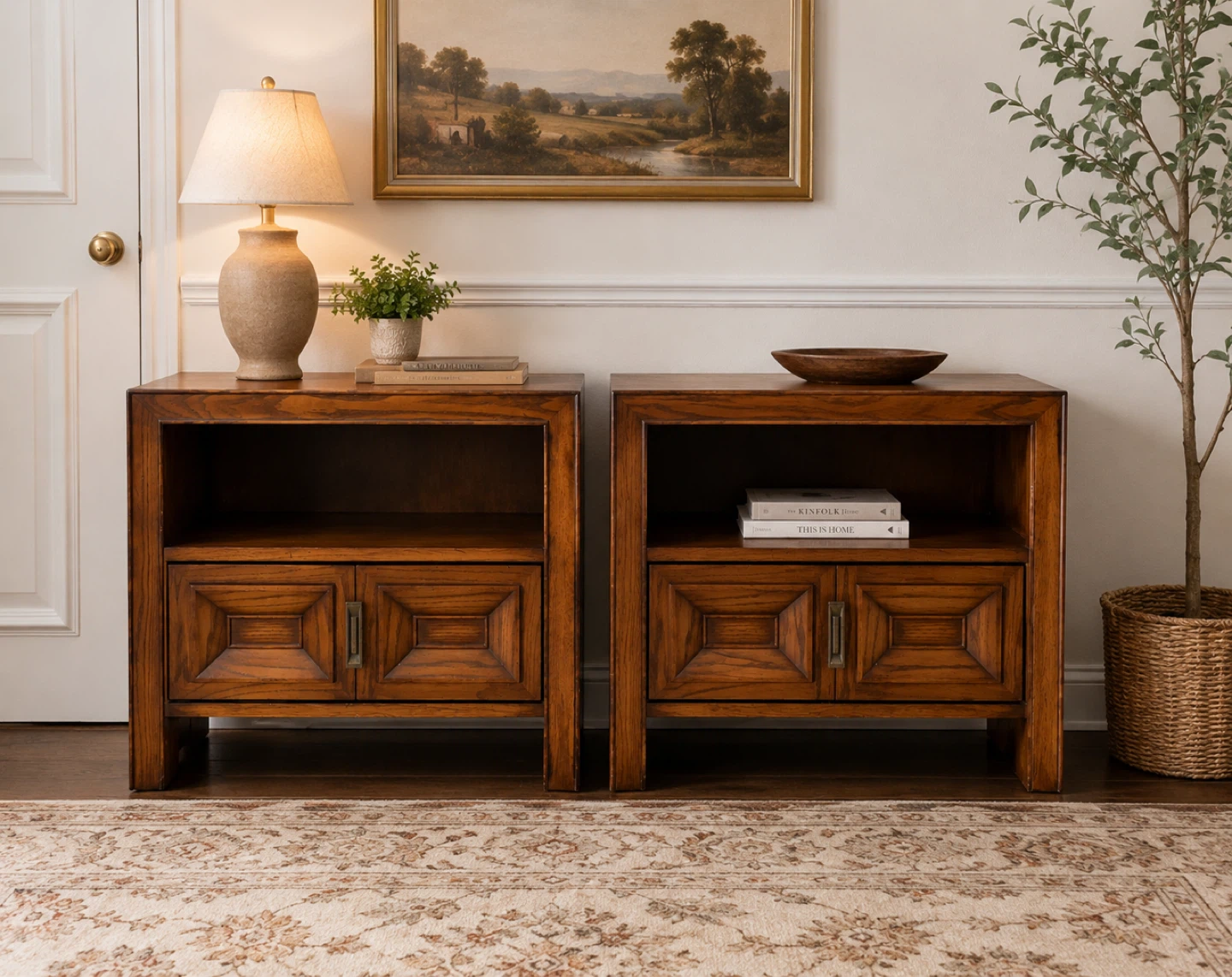 Solid Wood Nightstand with Drawer and Shelf