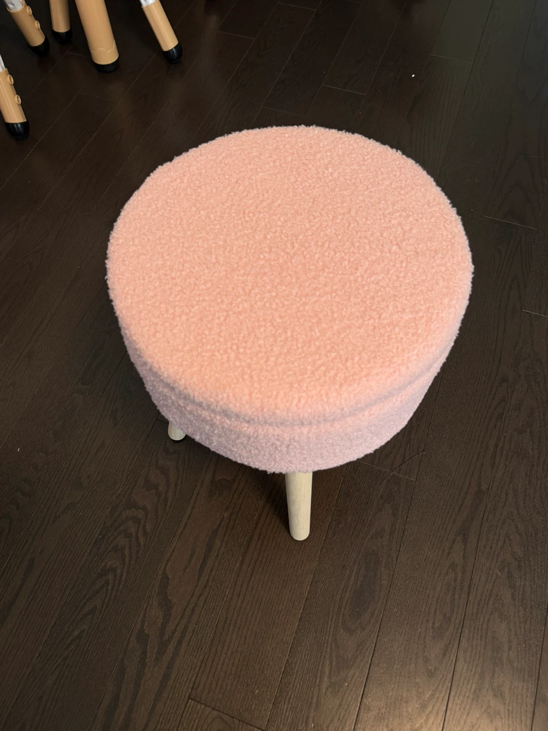 Pink Teddy Fabric Round Storage Ottoman Footstool