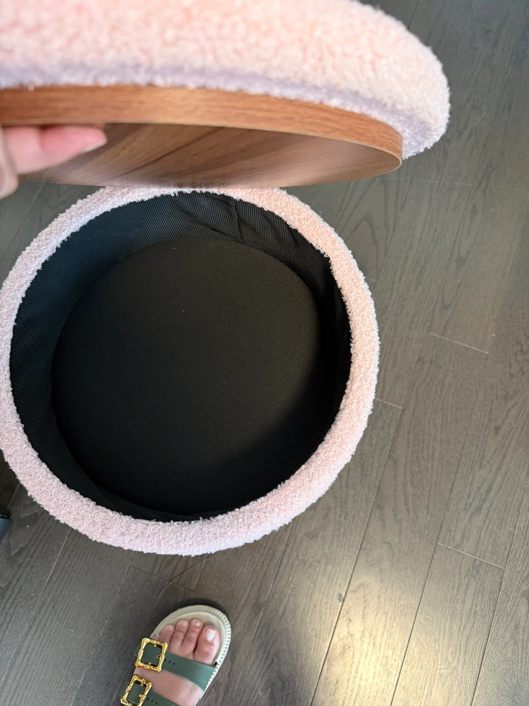 Pink Teddy Fabric Round Storage Ottoman Footstool - photo 3