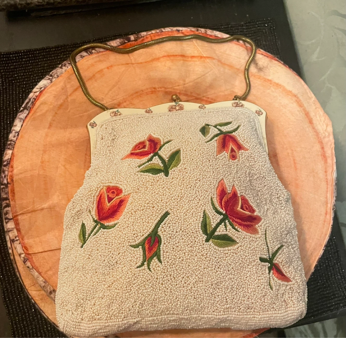 Vintage Beaded Floral Clutch Evening Bag