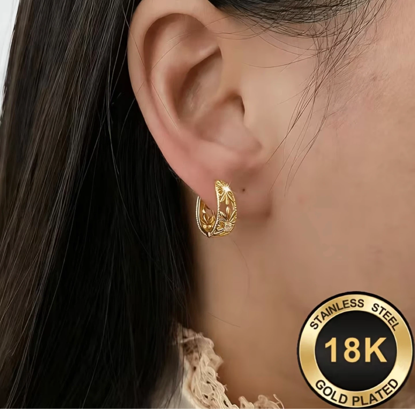 18K Gold Plated Stainless Steel Hoop Earrings - photo 2