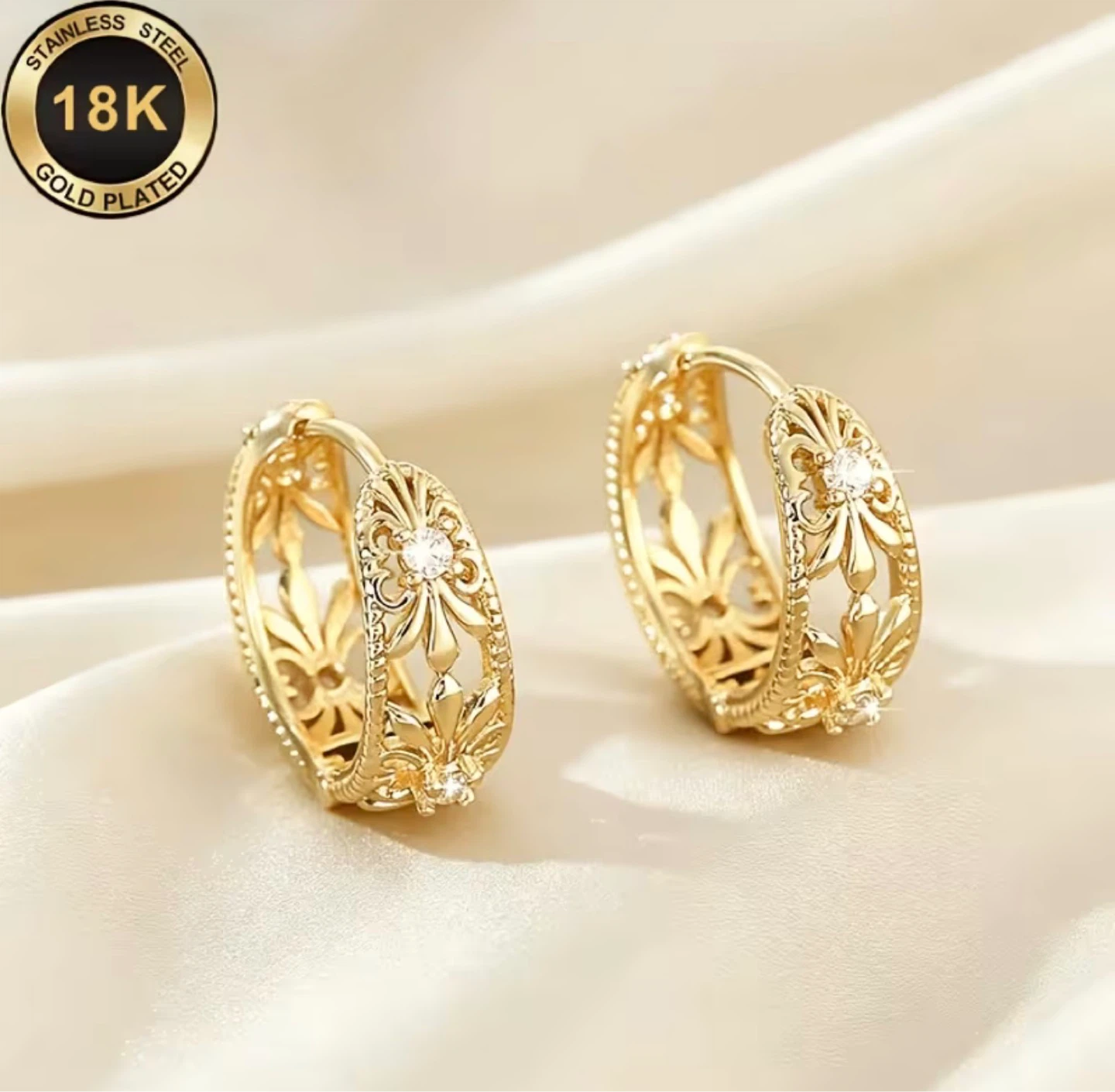 18K Gold Plated Stainless Steel Hoop Earrings