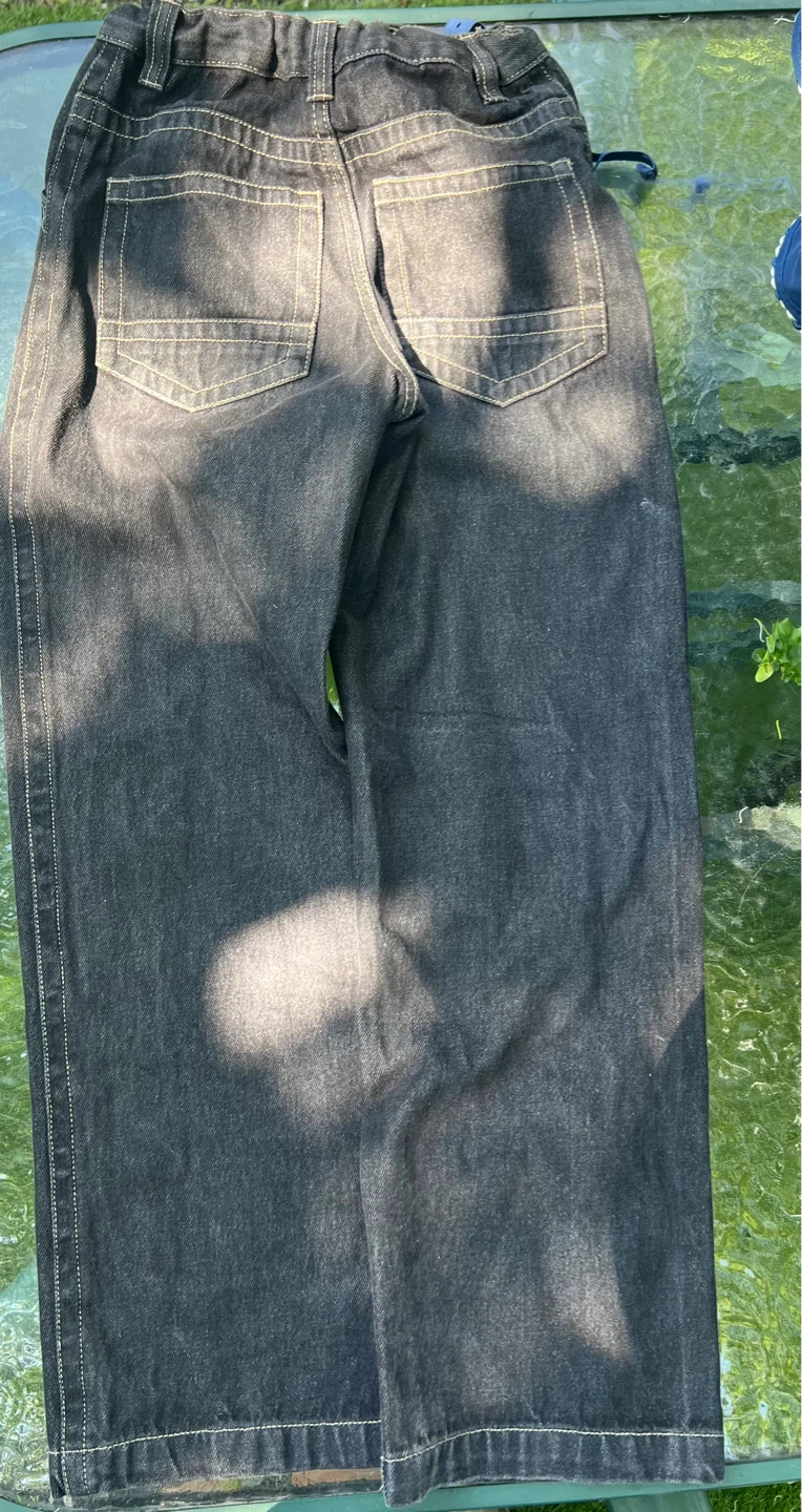 Black denim jeans with stitching and adjustable waistband - photo 2