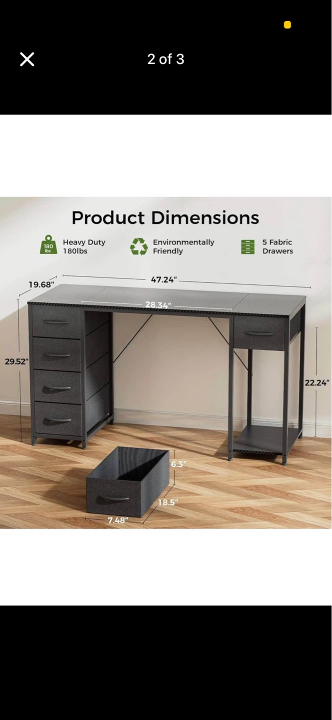 Black 5-Drawer Desk with Storage Shelves - photo 3
