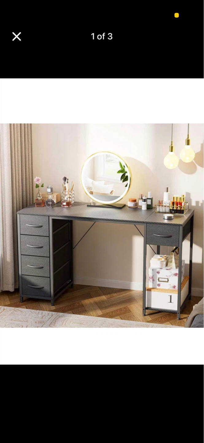 Black 5-Drawer Desk with Storage Shelves - photo 2