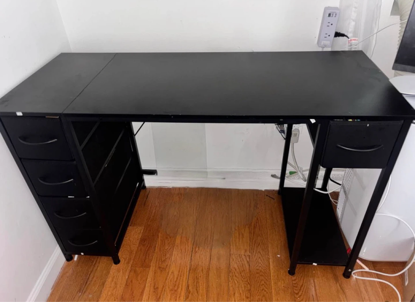 Black 5-Drawer Desk with Storage Shelves