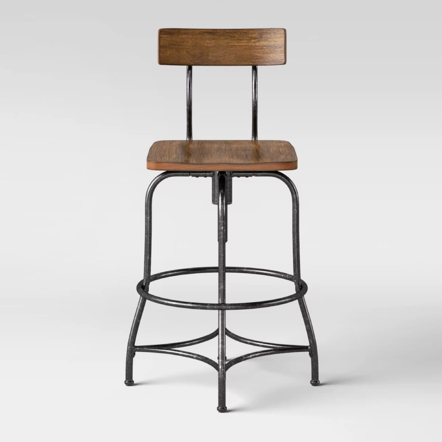 Pair of Adjustable Swivel Bar Stool with Back - Wood and Metal