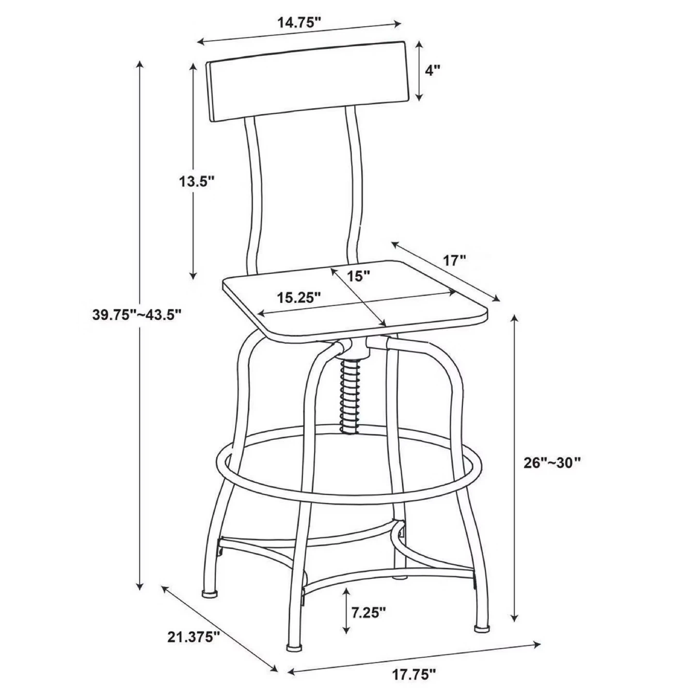 Pair of Adjustable Swivel Bar Stool with Back - Wood and Metal - photo 2