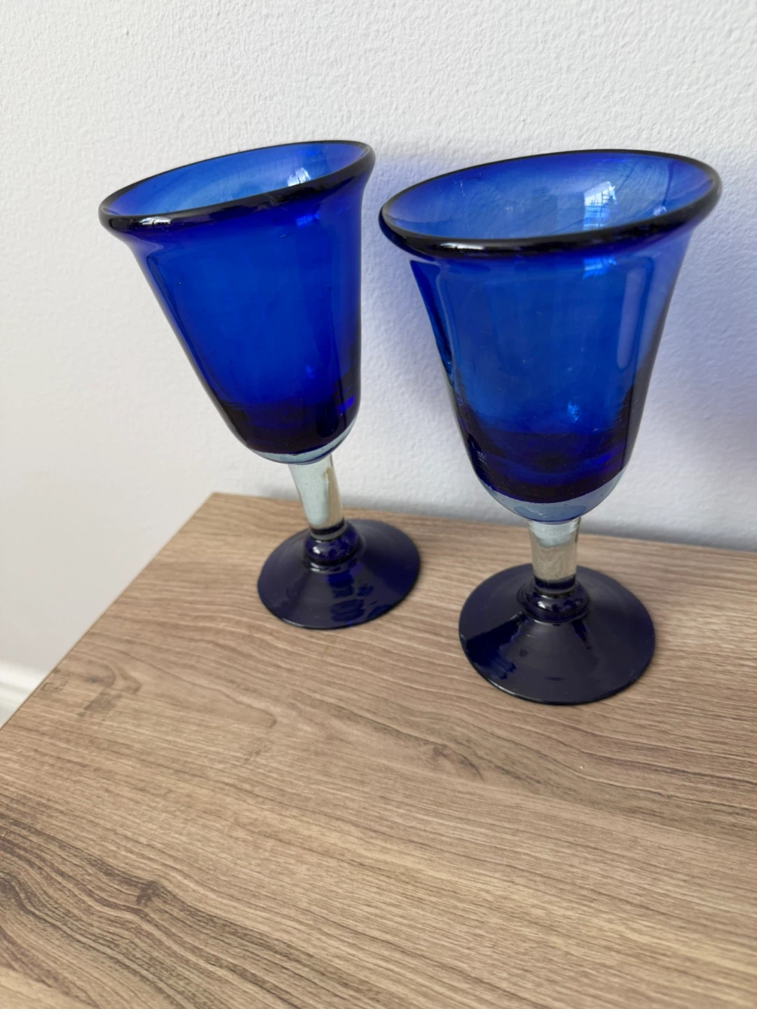 Vintage Blue Glass Goblets - Set of 2