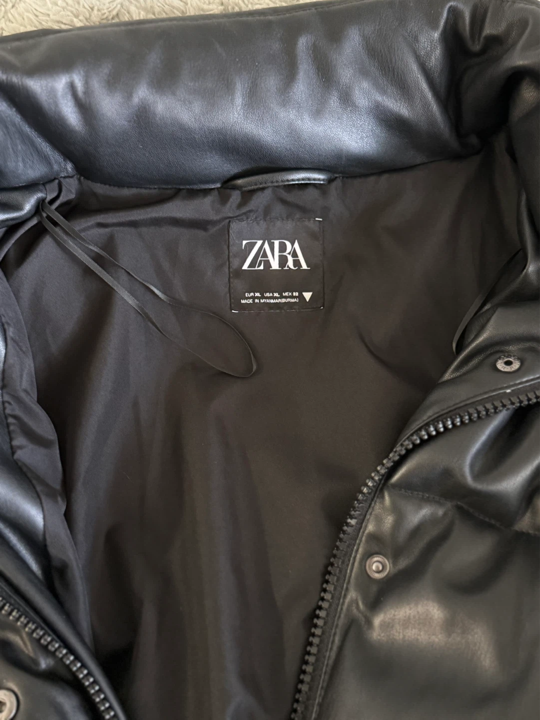XL Zara Black Faux Leather Puffer Jacket - photo 2