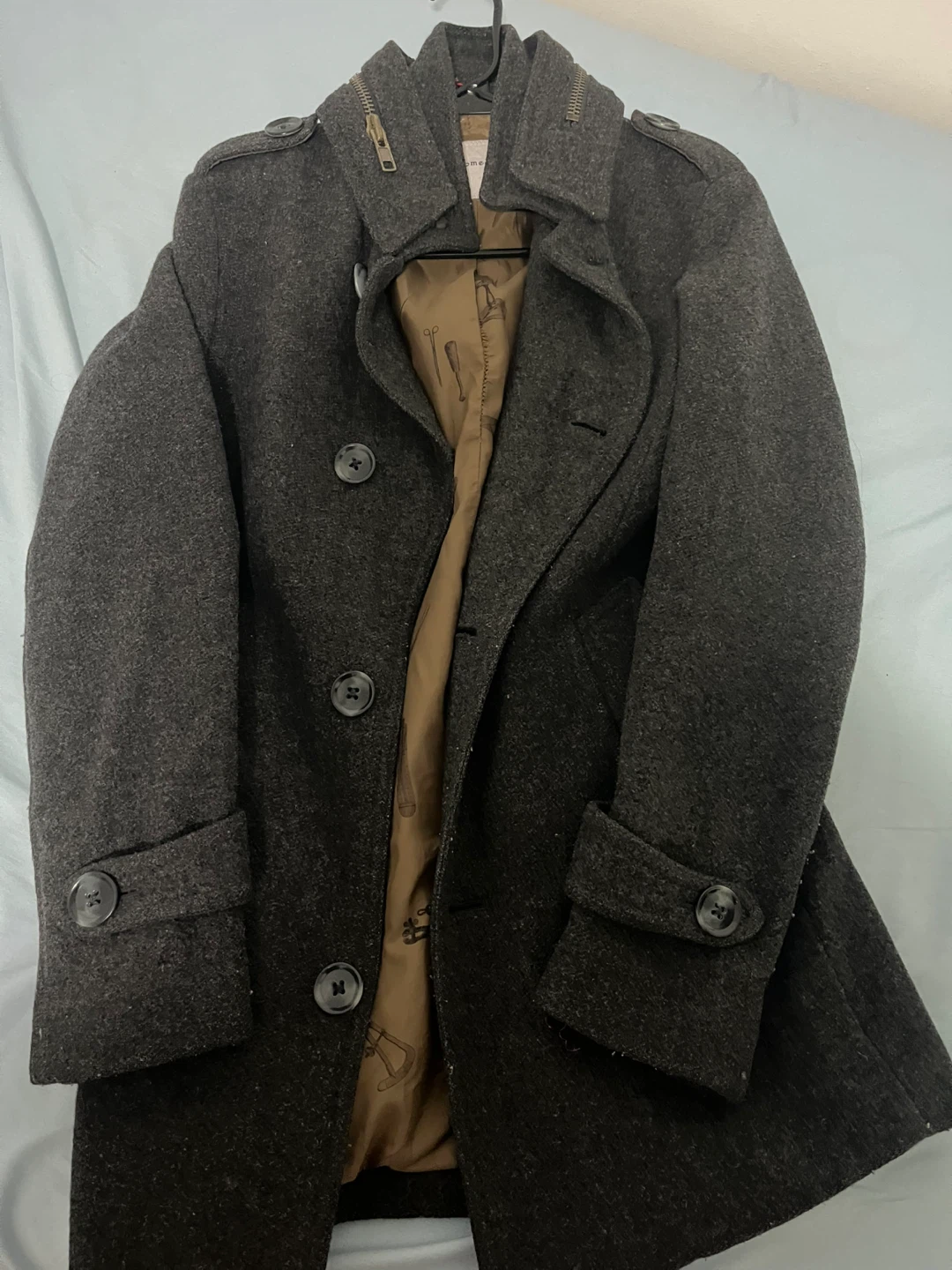 Dark Grey Double-Breasted Wool Blend Coat