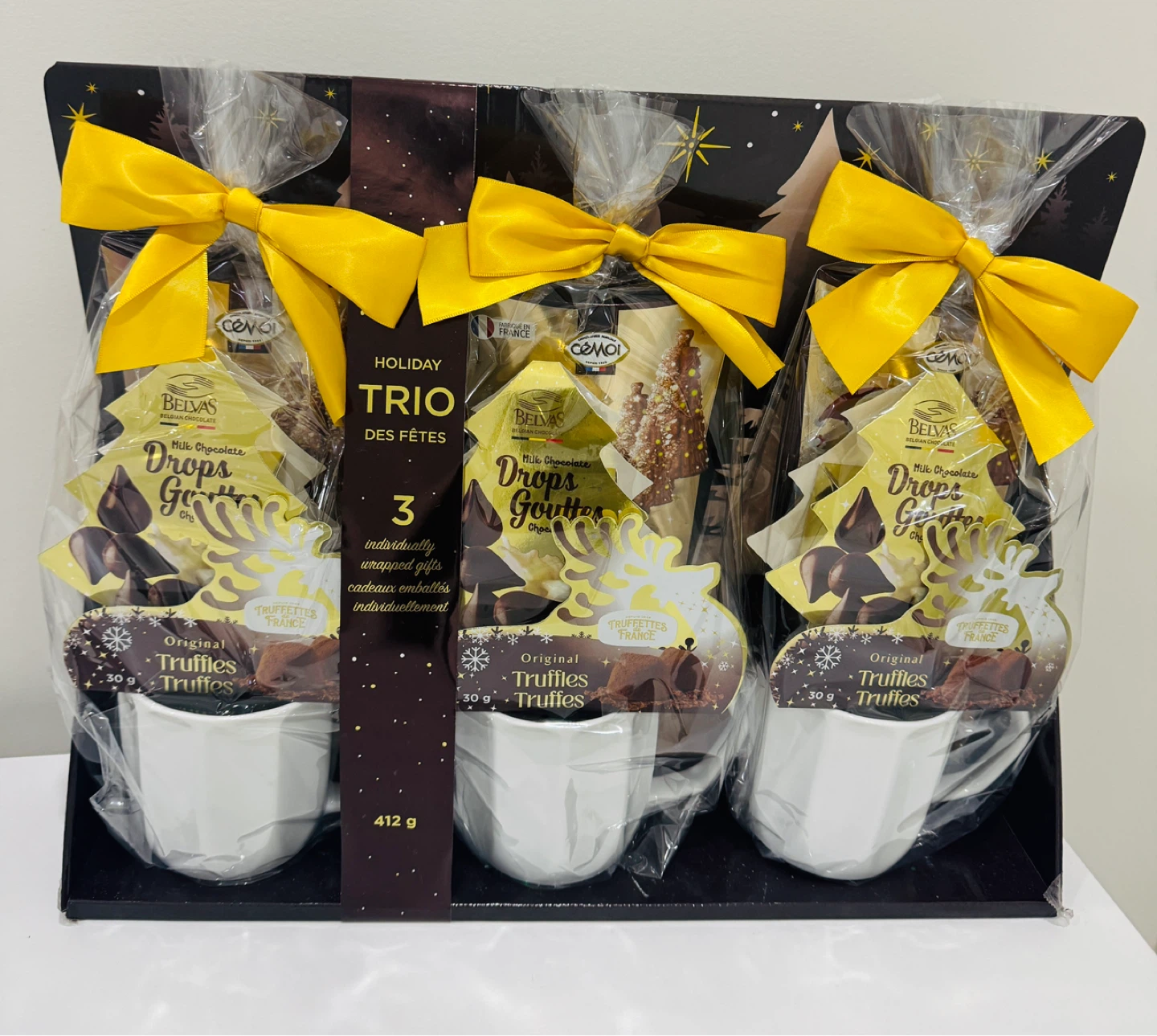 Belvas Holiday Trio Milk Chocolate Drops with Mugs