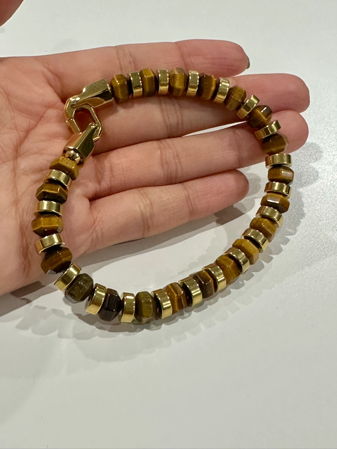 Tiger's Eye Hexagonal Gold Tone Beaded Bracelet - photo 3