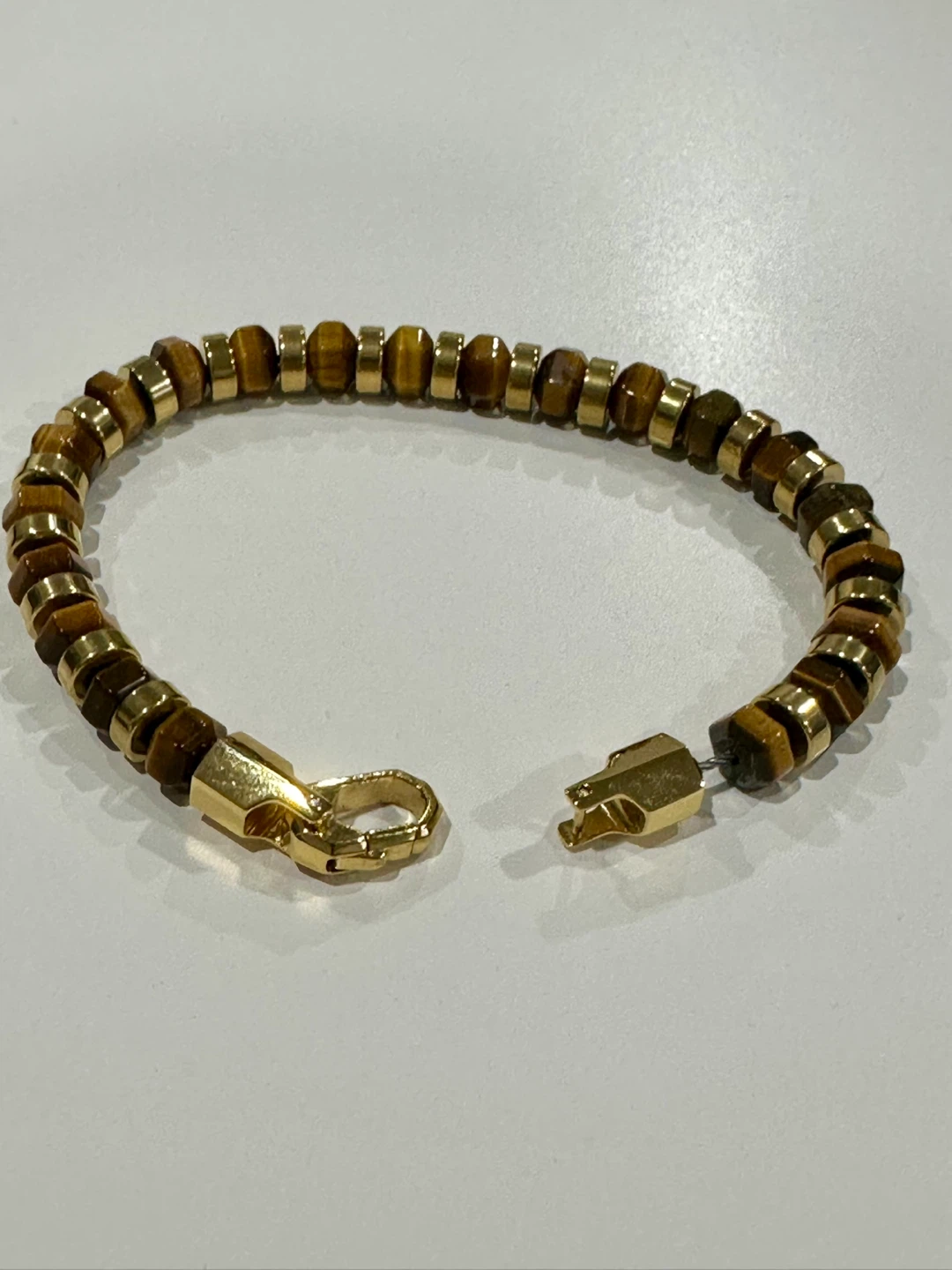 Tiger's Eye Hexagonal Gold Tone Beaded Bracelet - photo 2