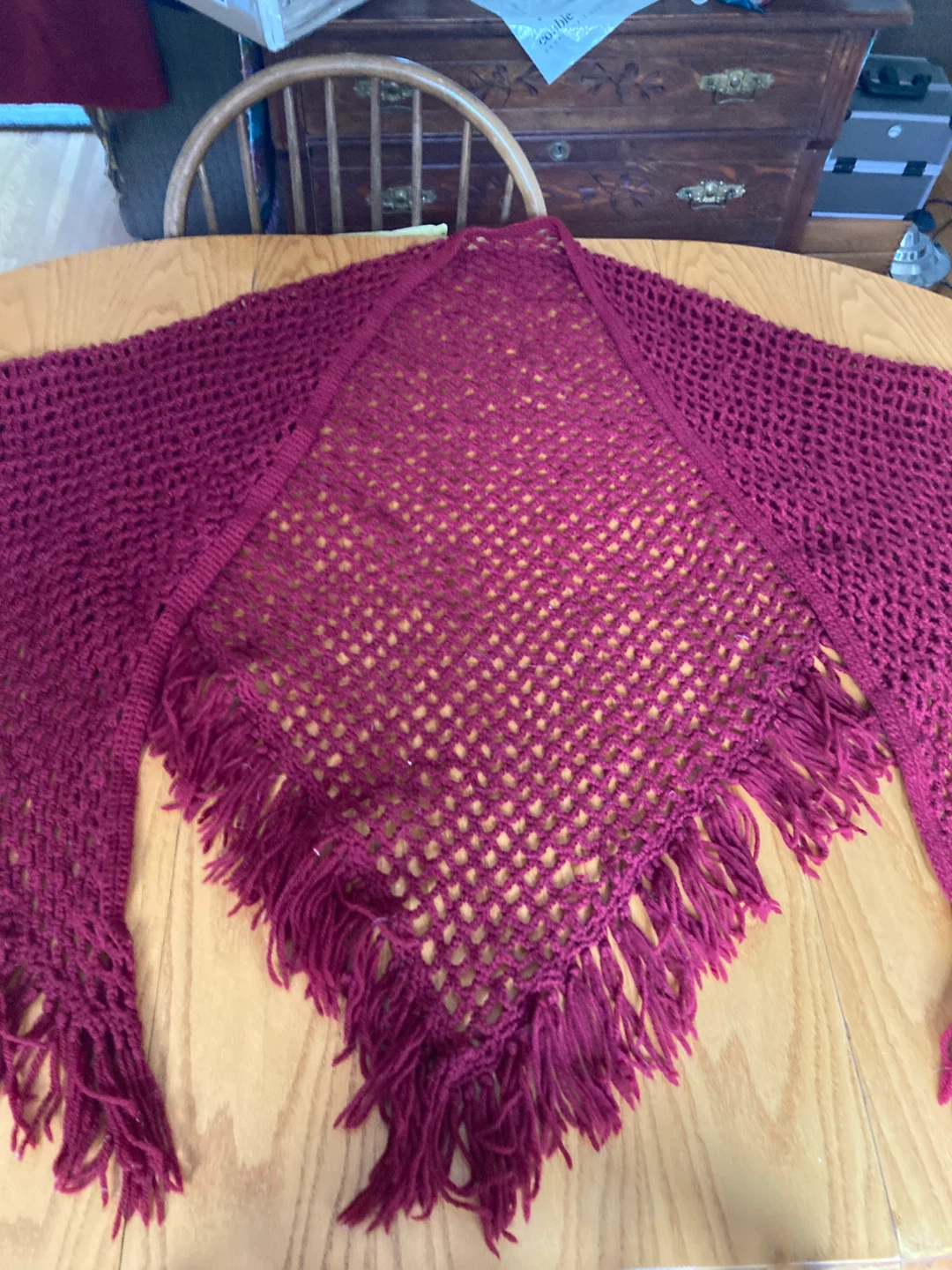 Handmade Crocheted Shawl - Burgundy