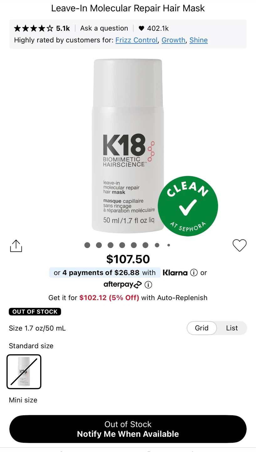 K18 Leave-In Hair Mask ✈️ $5.00 Per Box (10 available) - photo 4