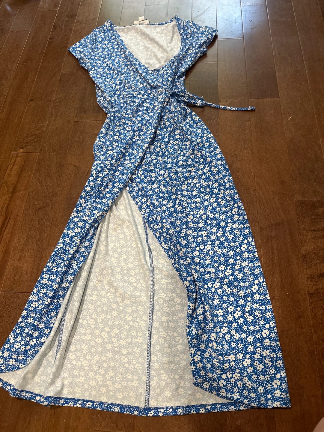 Blue Floral Print Wrap Dress - photo 2