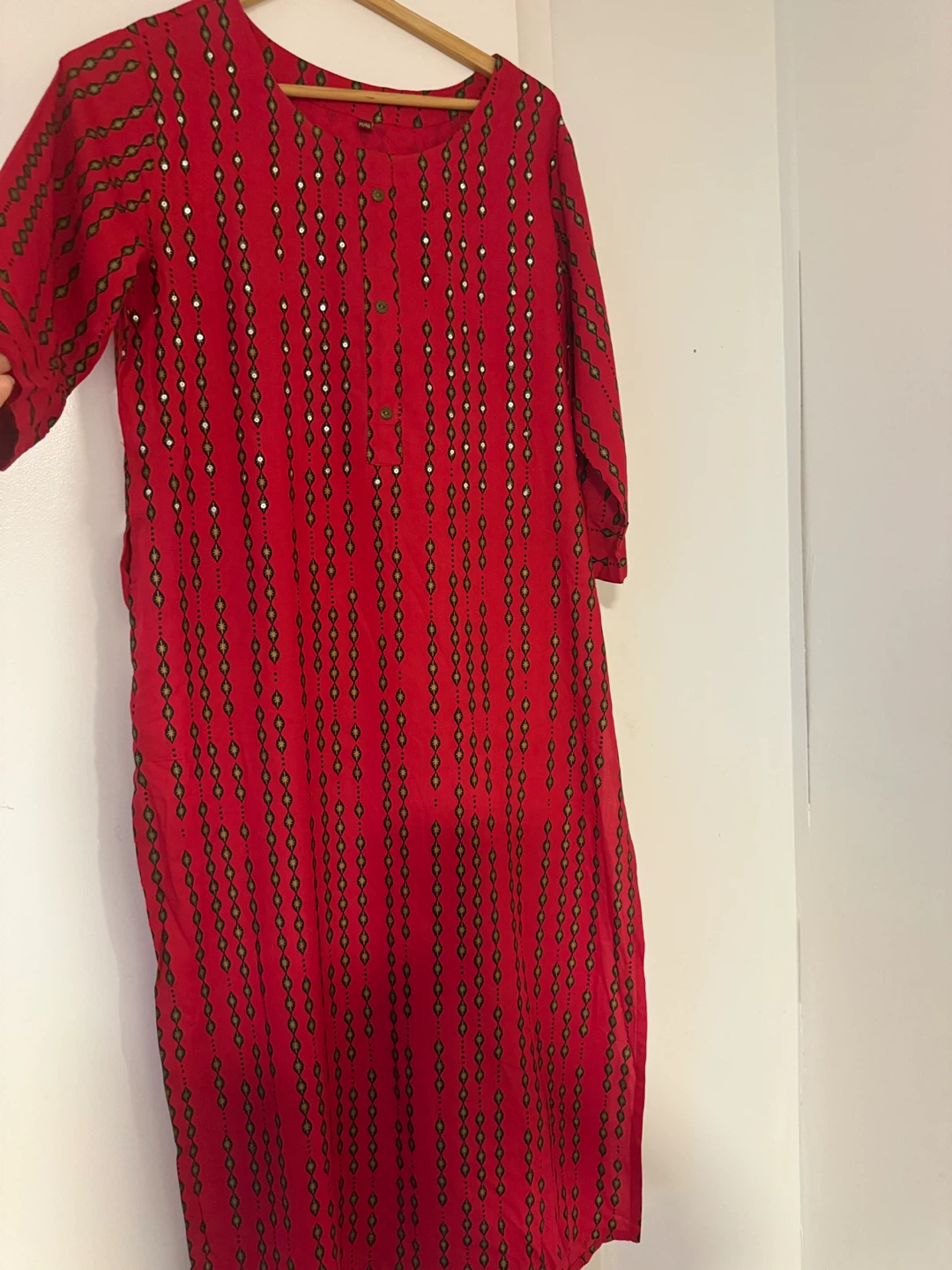 Red kurti with mirror work