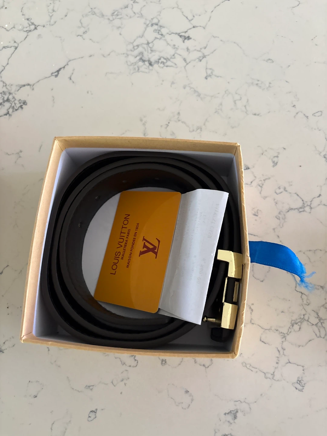 Louis Vuitton Leather Belt with Gold Buckle - photo 3