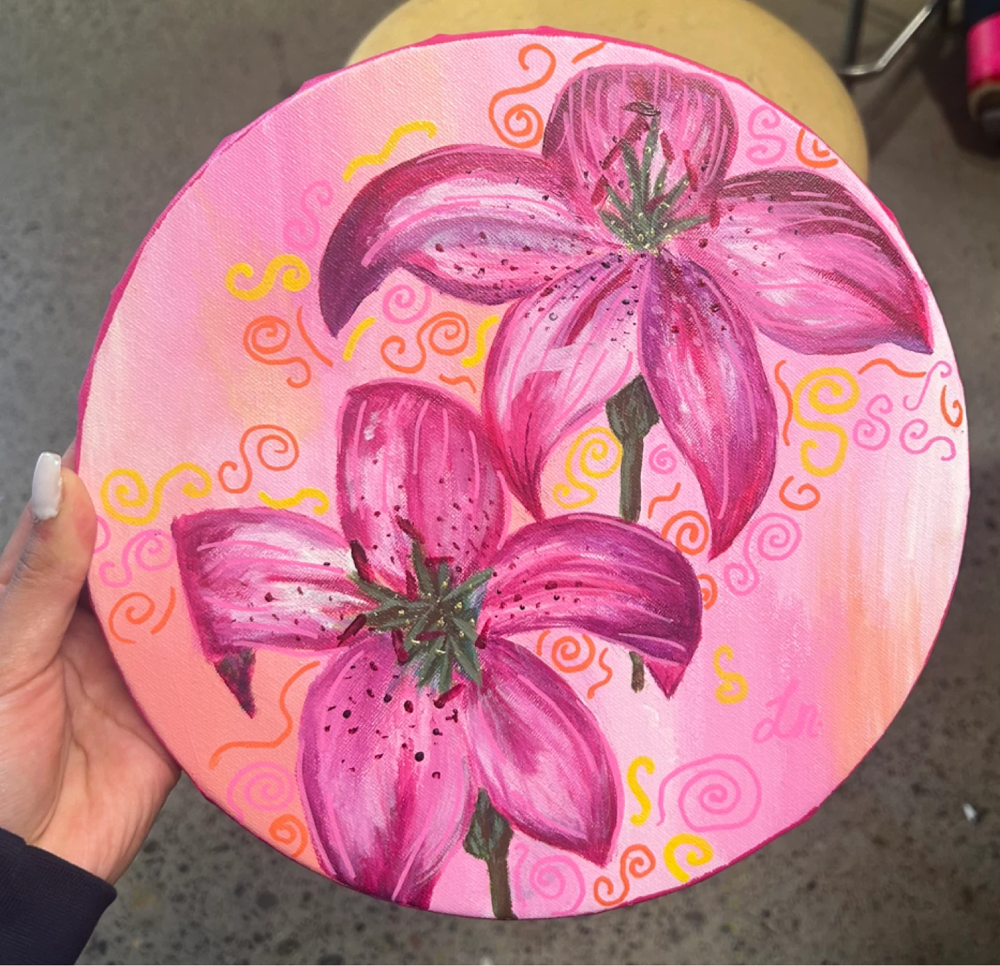 Hand-Painted Pink Lily Canvas Art by me!