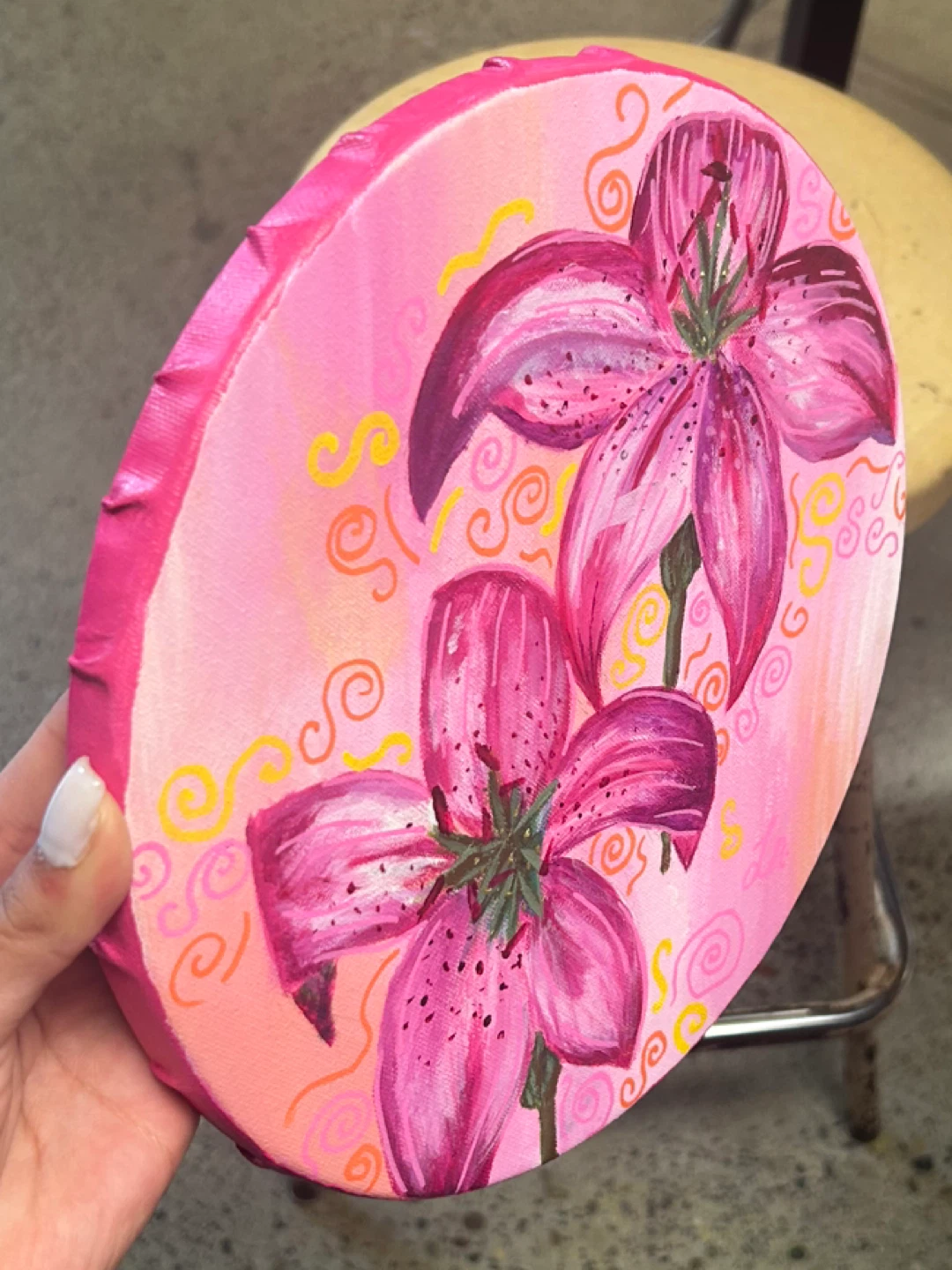Hand-Painted Pink Lily Canvas Art by me! - photo 2