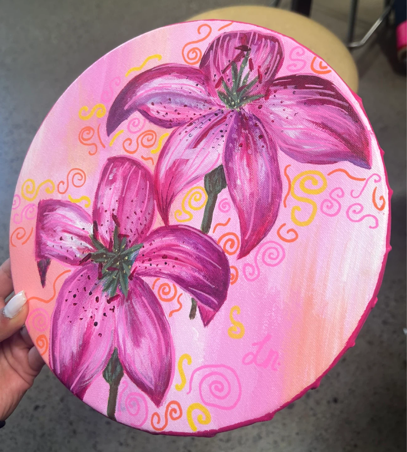 Hand-Painted Pink Lily Canvas Art by me! - photo 3