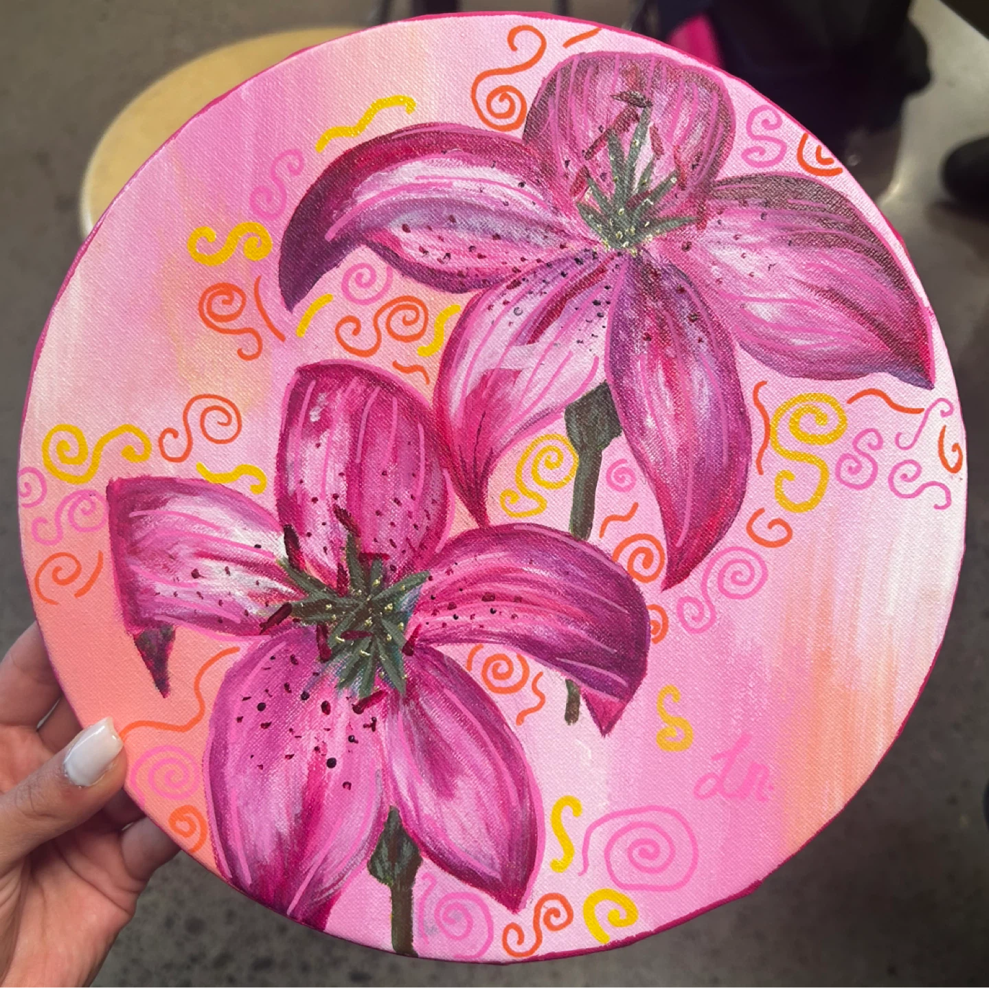 Hand-Painted Pink Lily Canvas Art by me! - photo 4