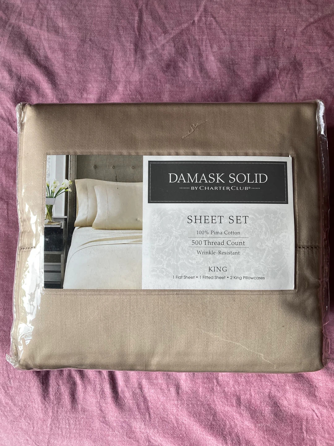 BNIP Charter Club Damask Solid King Sheet Set - Beige