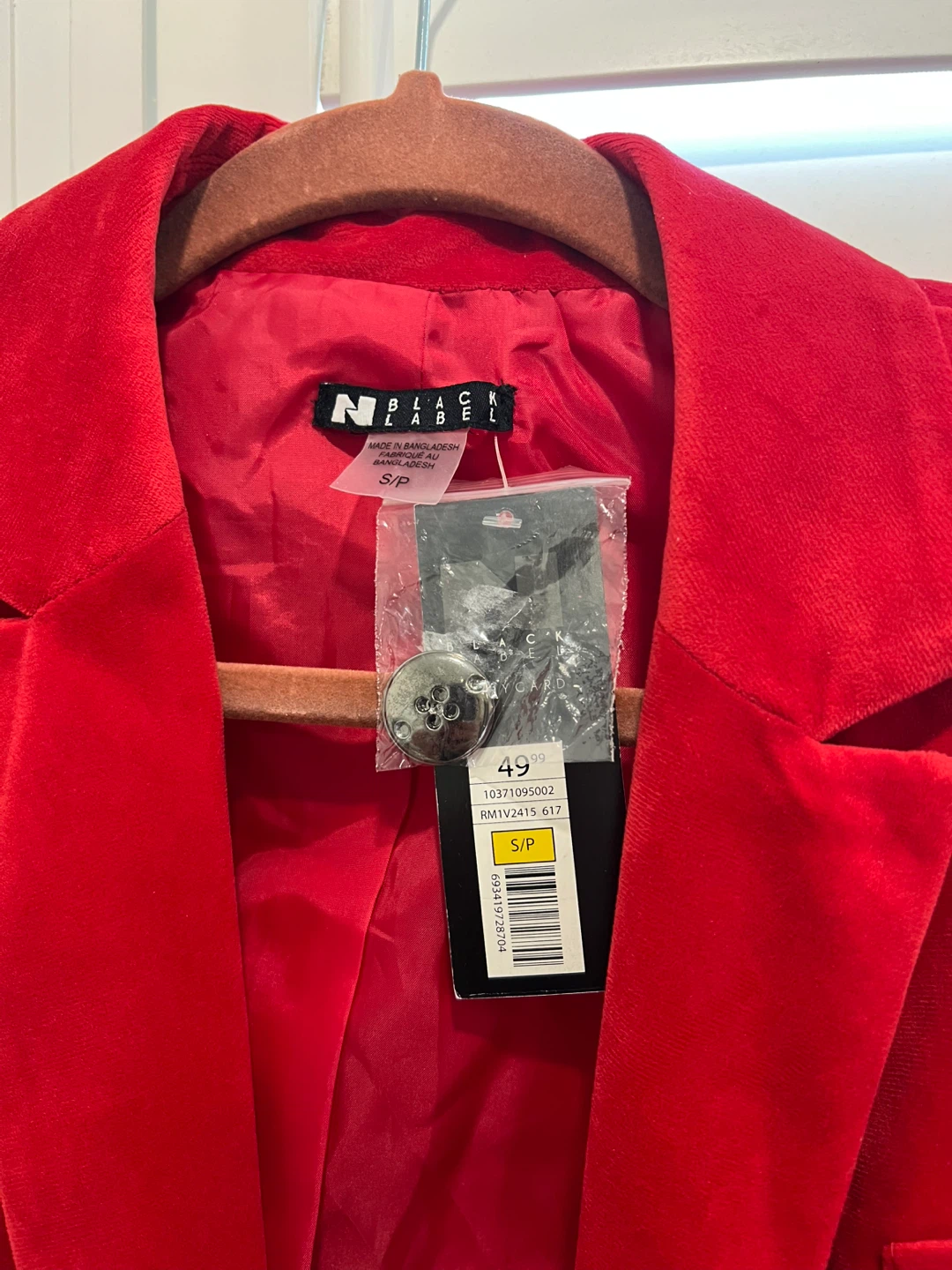 Black Label Velvet Blazer - Red, Size S/P