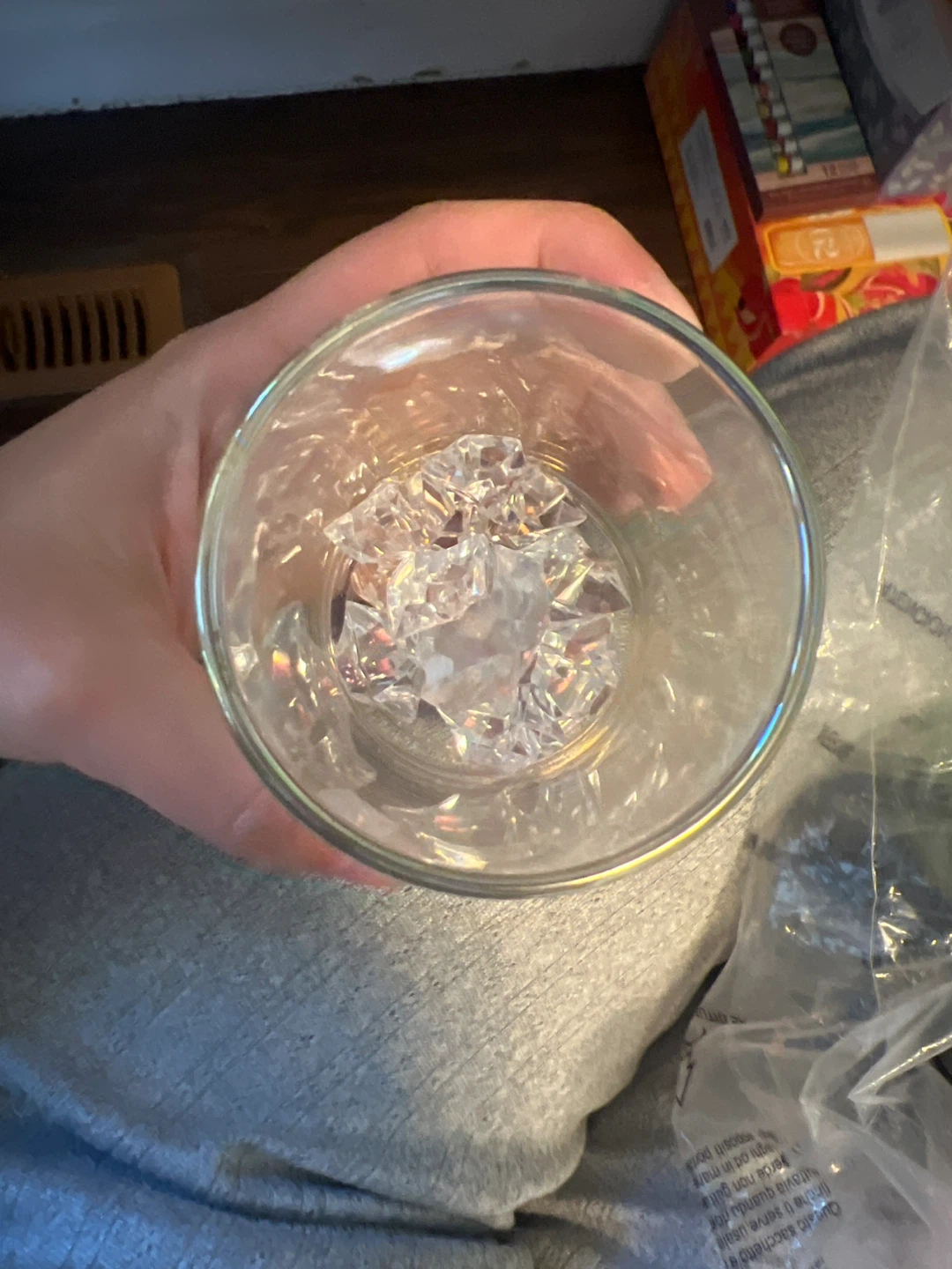 Iridescent Glass Candle Holder with Crystals